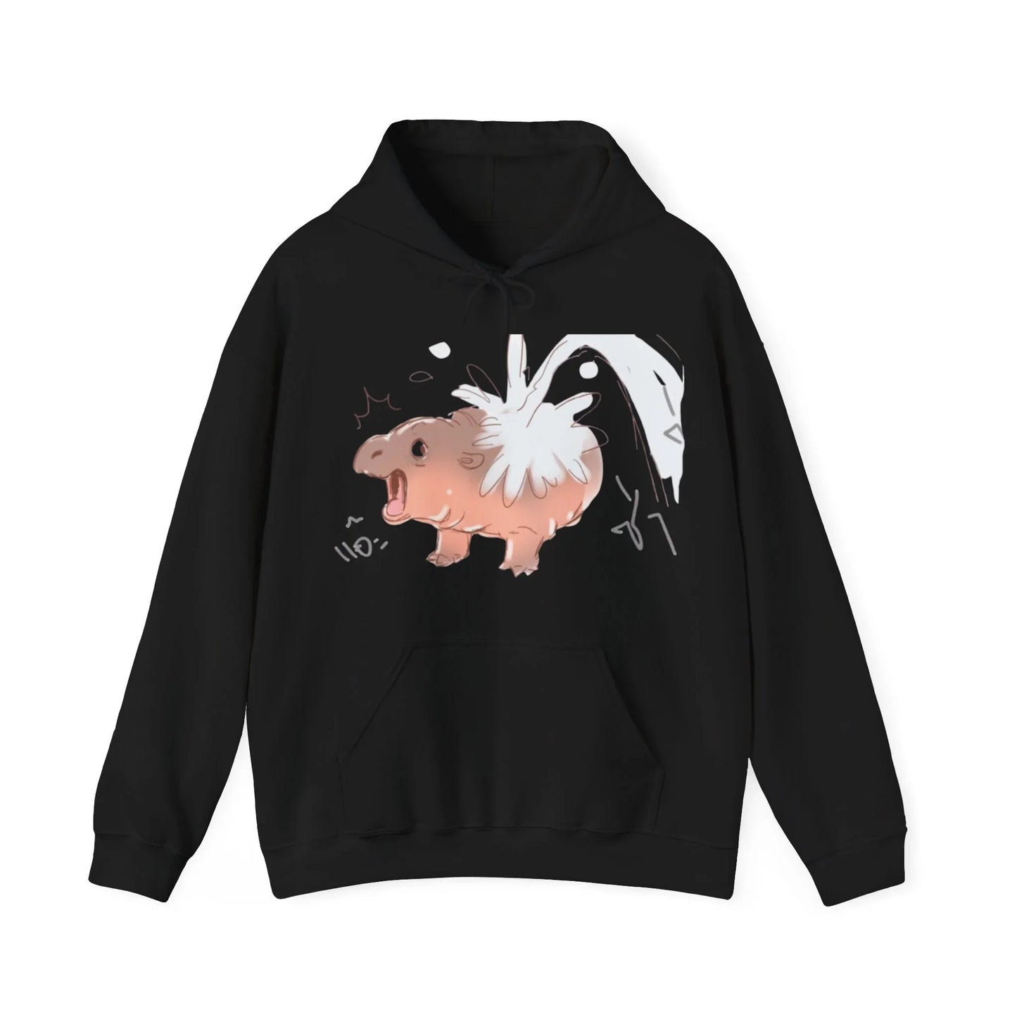 Moo Deng hooded sweatshirt front view baby pygmy hippo graphic unisex hoodie
