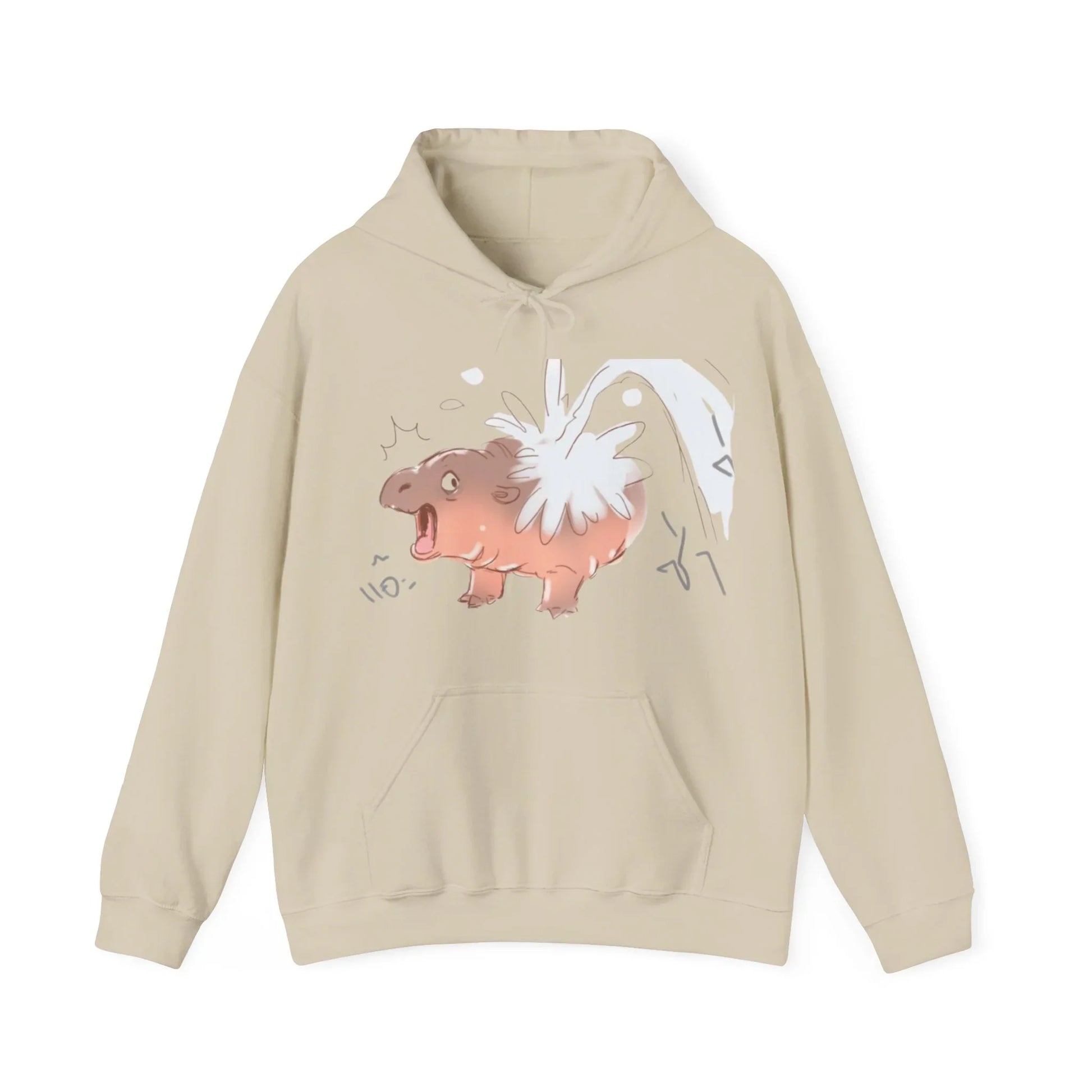 Moo Deng hoodie back view baby hippo design pullover sweatshirt
