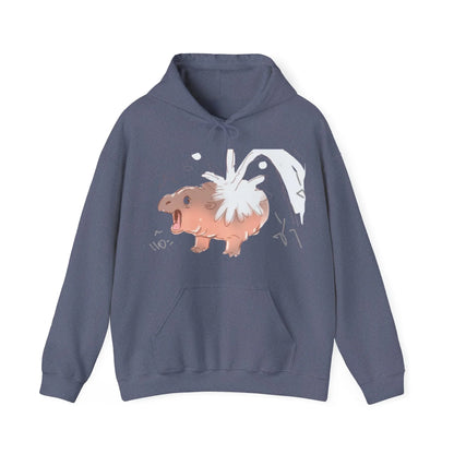 Moo Deng sweatshirt close-up graphic print detail, baby pygmy hippo design on chest
