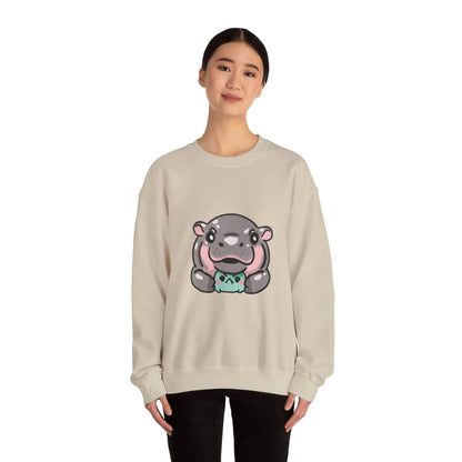 Moo Deng sweatshirt double-needle stitched hem and sleeve cuff detail
