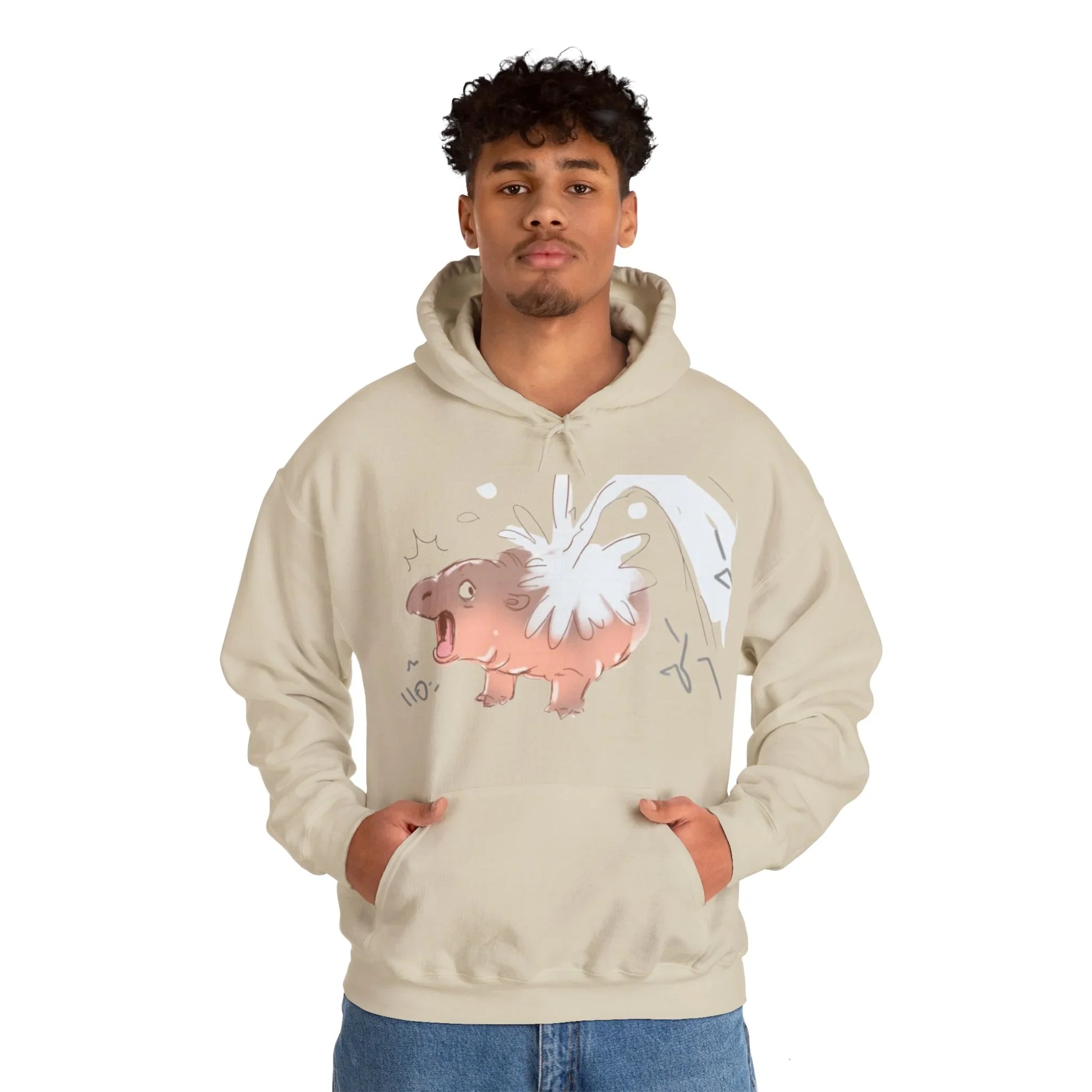 Moo Deng sweatshirt folded product shot showing fabric weight and texture, 271 gsm hoodie
