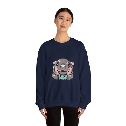 Moo Deng sweatshirt folded to show fabric texture and print quality
