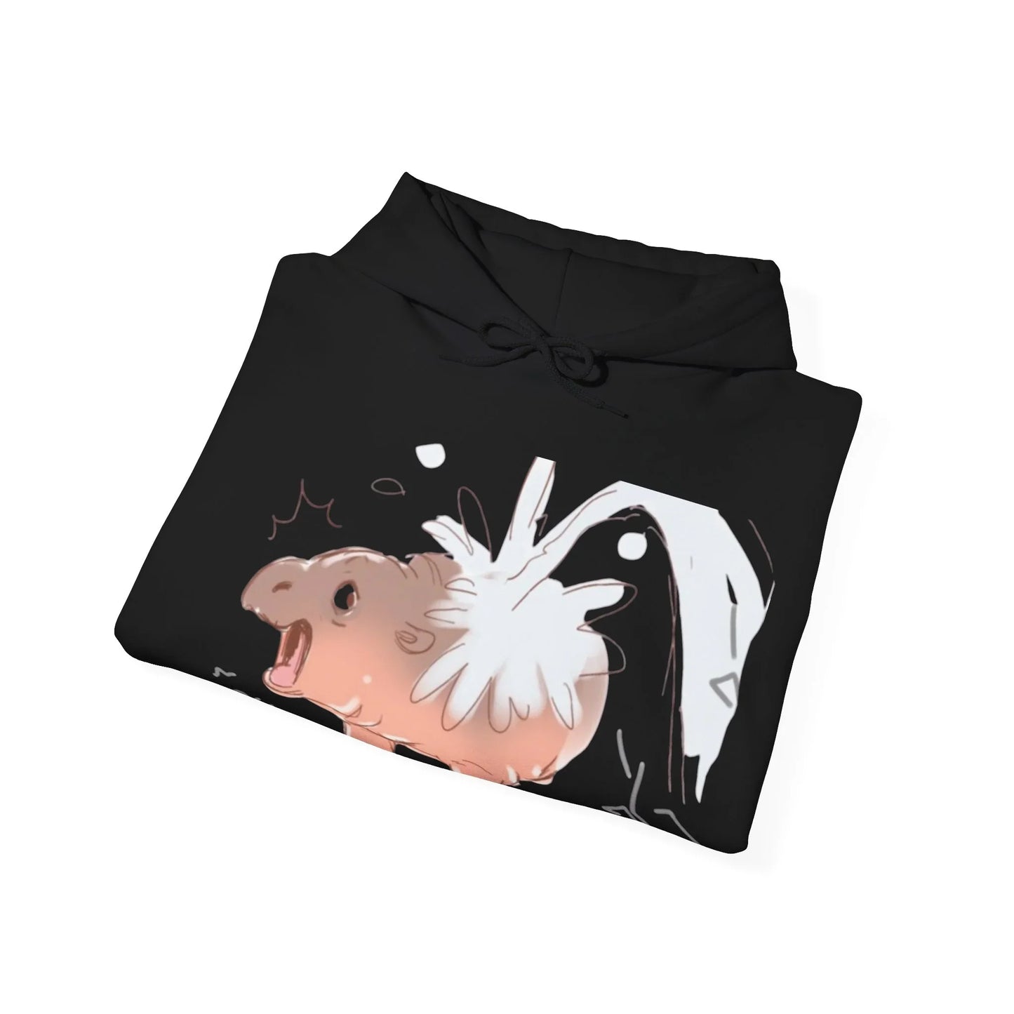 Moo Deng sweatshirt graphic print close-up showing OEKO-TEX certified dye color vibrancy

