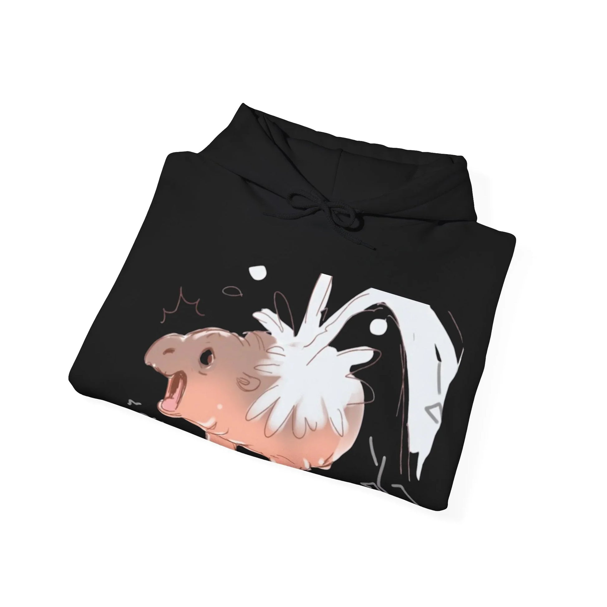 Moo Deng sweatshirt graphic print close-up showing OEKO-TEX certified dye color vibrancy
