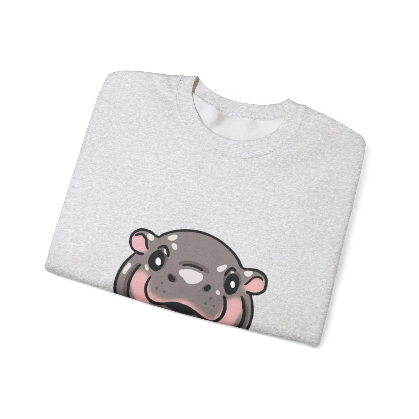 Moo Deng sweatshirt interior tag showing 50% cotton 50% polyester blend

