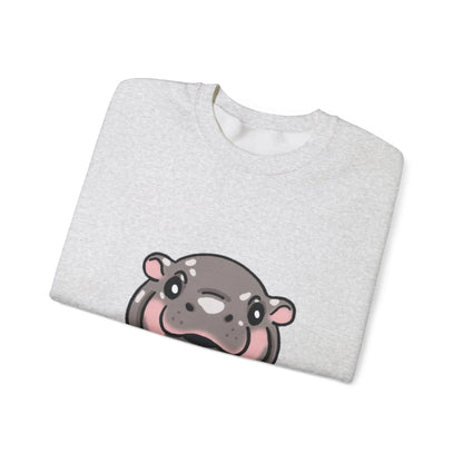 Moo Deng sweatshirt interior tag showing 50% cotton 50% polyester blend
