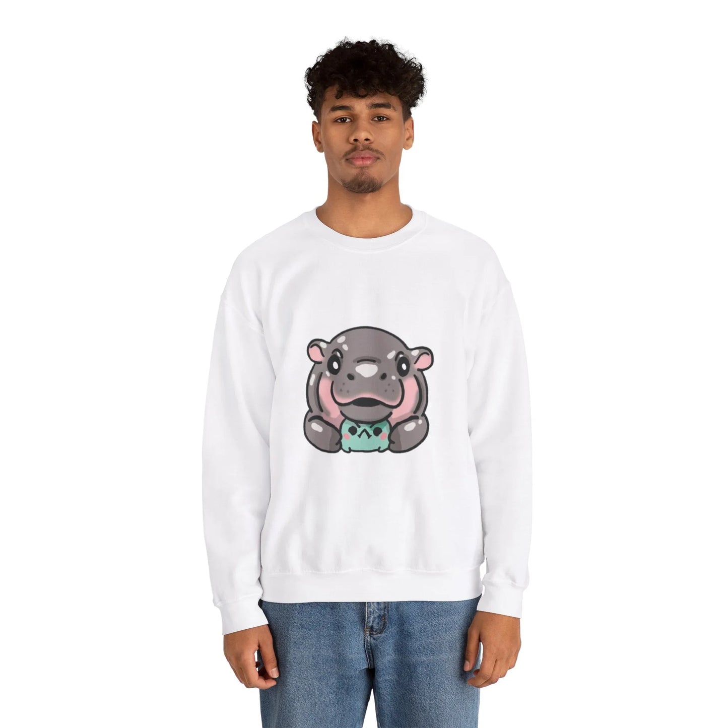 Moo Deng sweatshirt sleeve length detail on model
