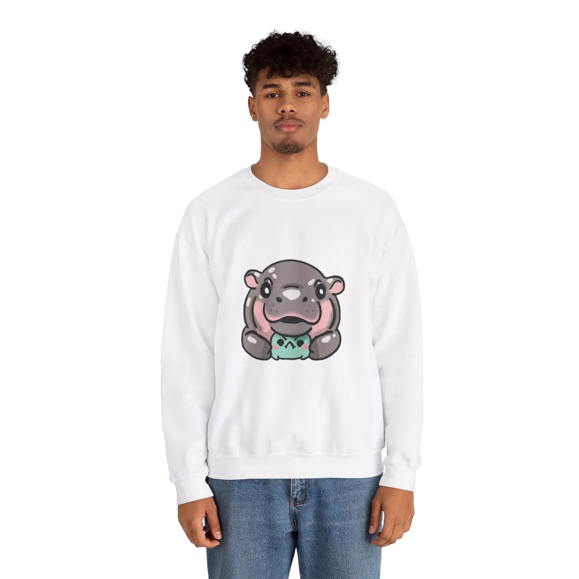 Moo Deng sweatshirt sleeve length detail on model

