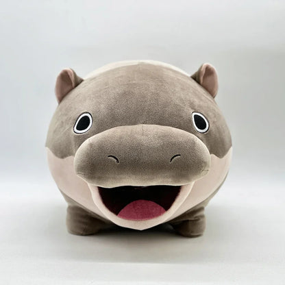 Moo Deng toy propped against a plain background, gift-ready presentation for Moo Deng merchandise fans
