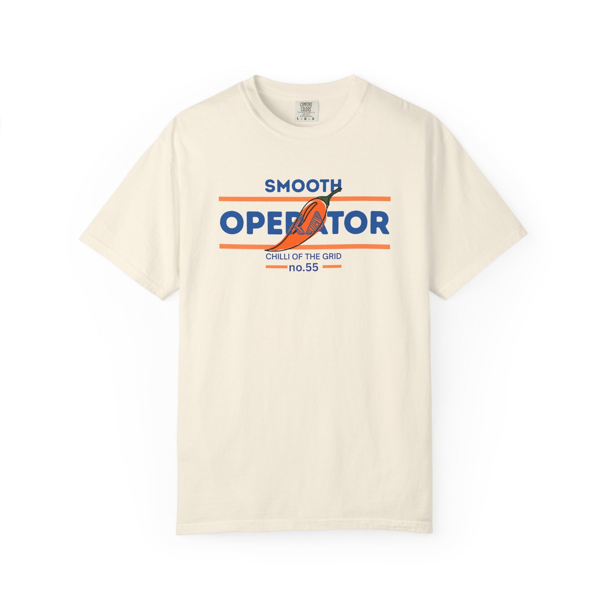 Motorsports inspired graphic tee with a spicy chili pepper and Smooth Operator lettering