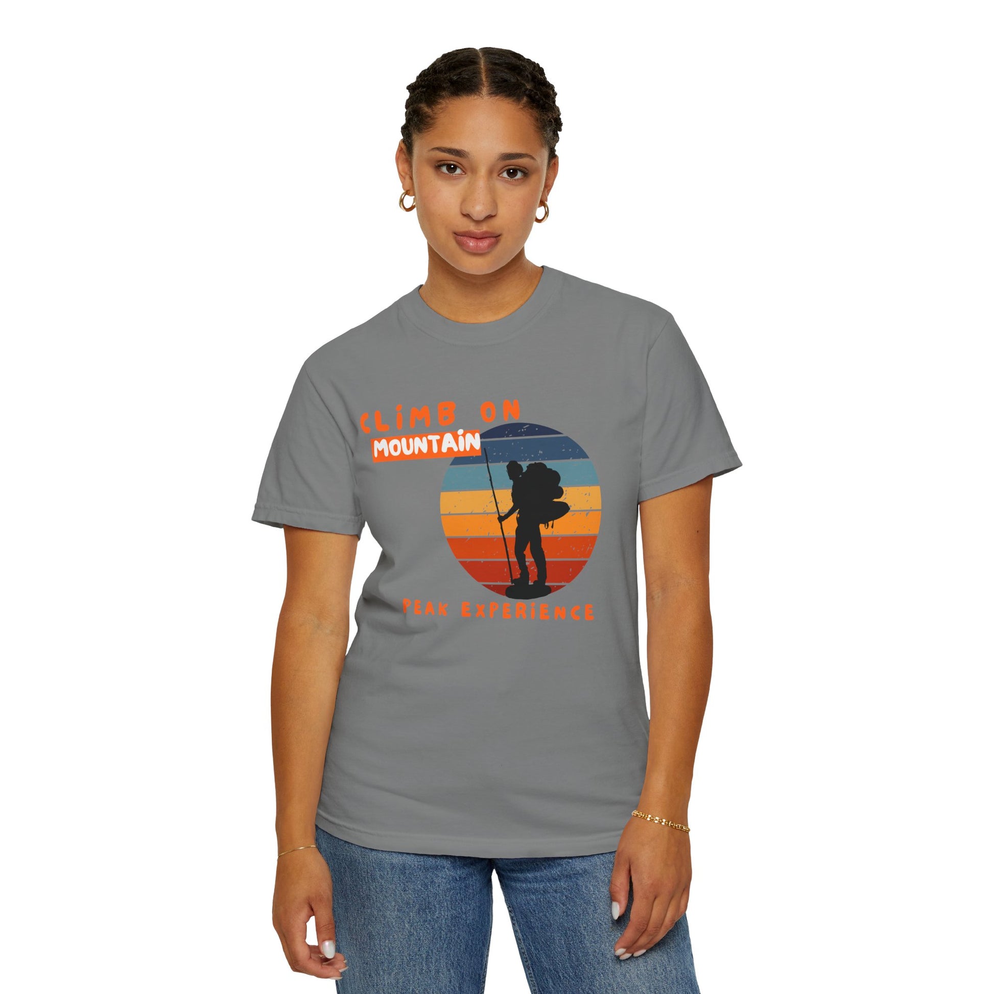 Mountain climbing shirt back view on Comfort Colors 1717 blank pigment-dyed tee