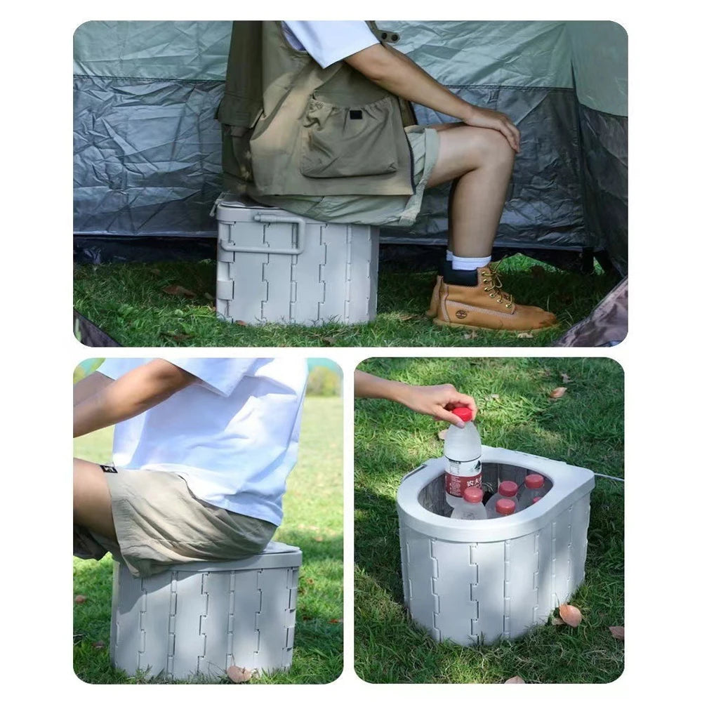 Multi-purpose portable toilet showing different usage configurations