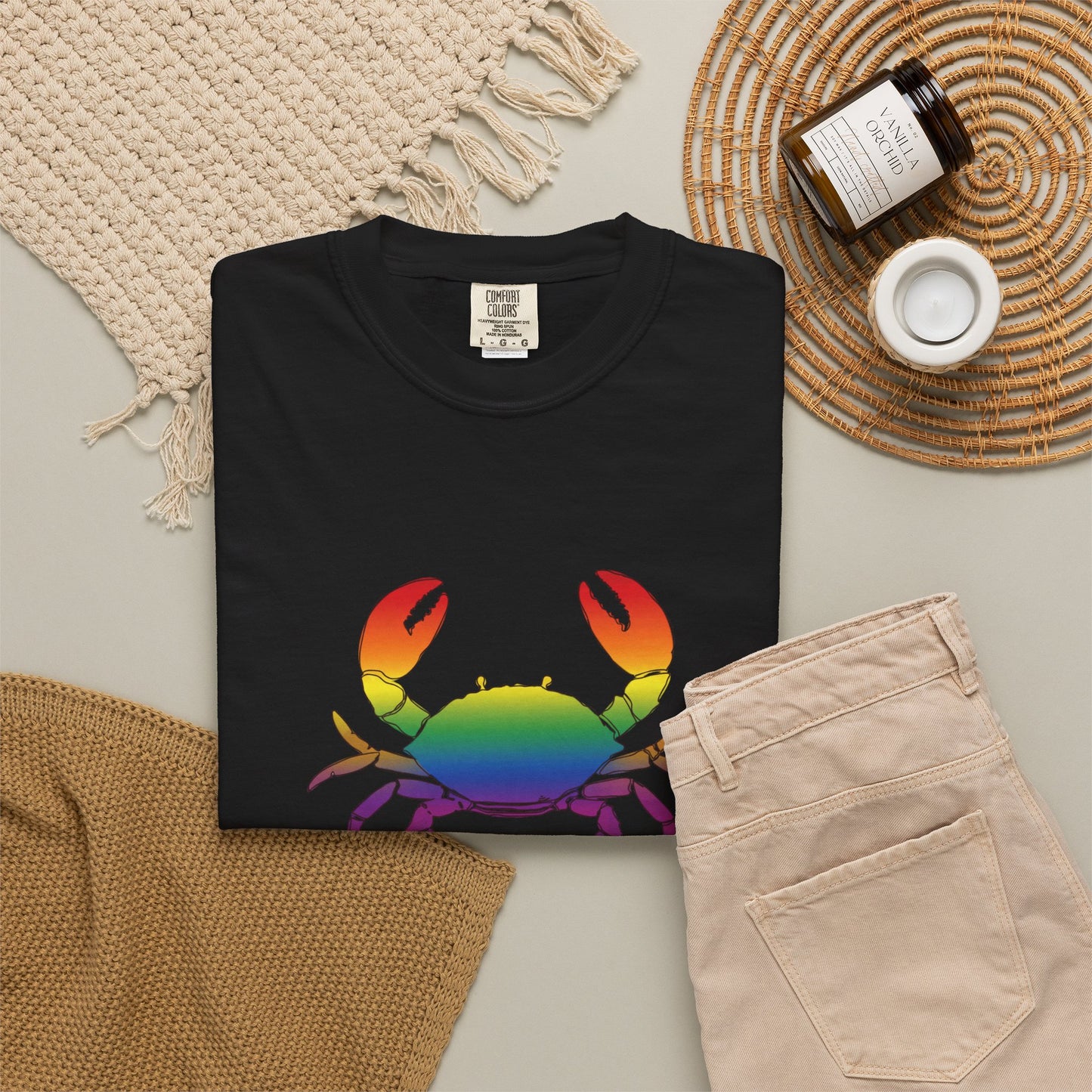 Multicolor Cancer crab print on pre-shrunk cotton t-shirt