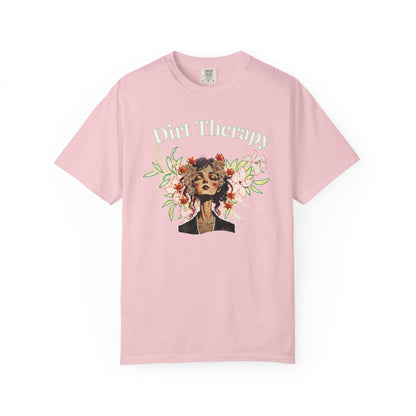 Nature inspired graphic tee in earthy muted garment-dye colorway