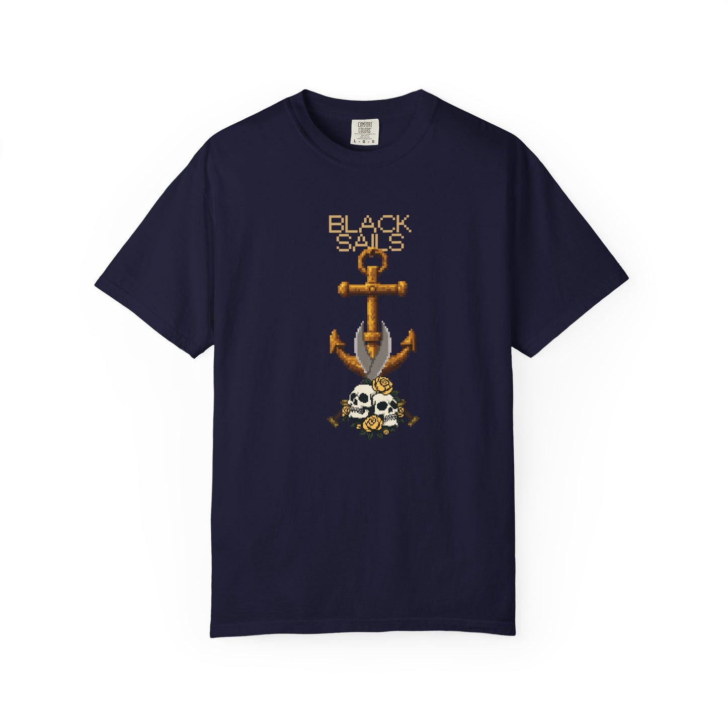Nautical graphic t-shirt back view showing double-needle stitching on Comfort Colors blank
