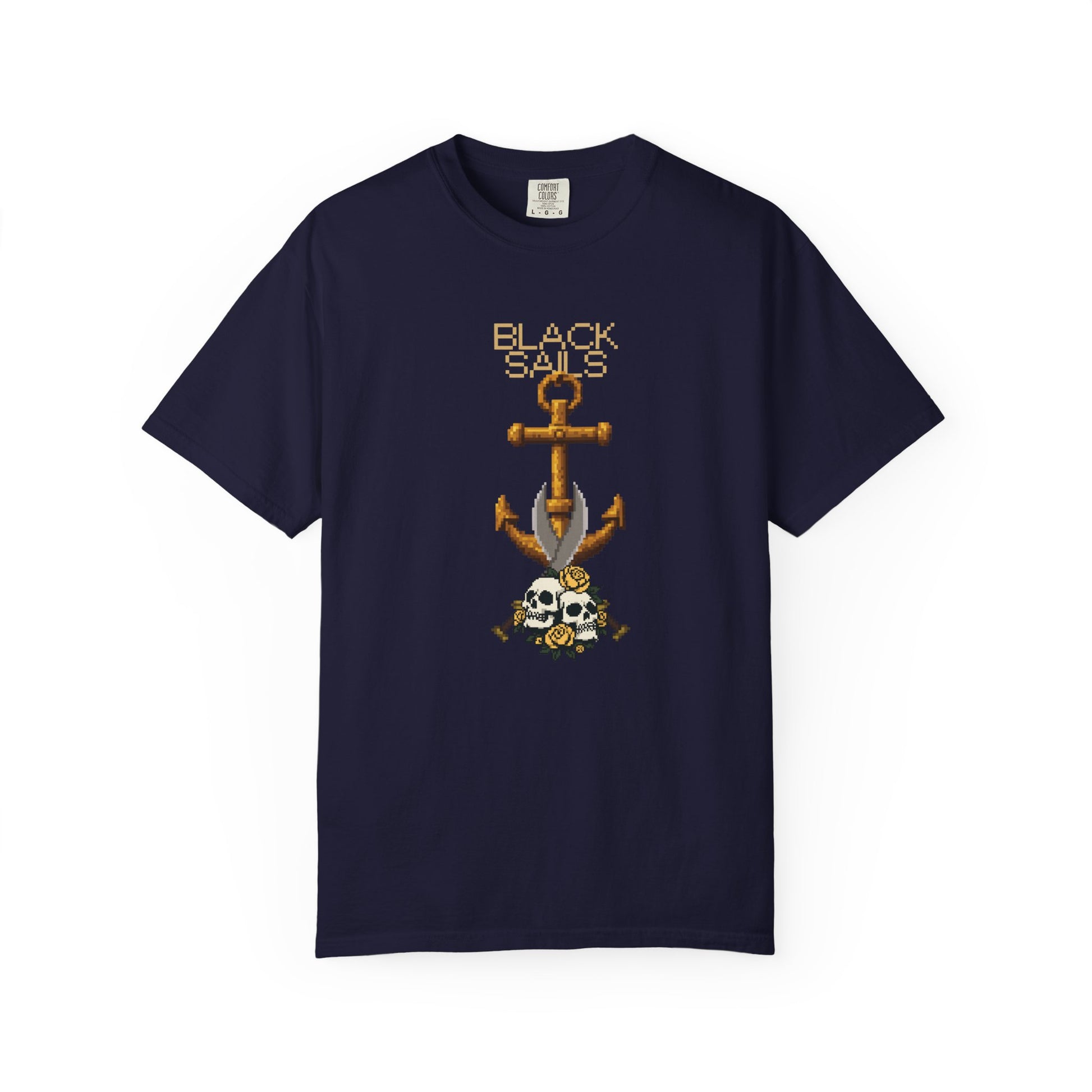 Nautical graphic t-shirt back view showing double-needle stitching on Comfort Colors blank
