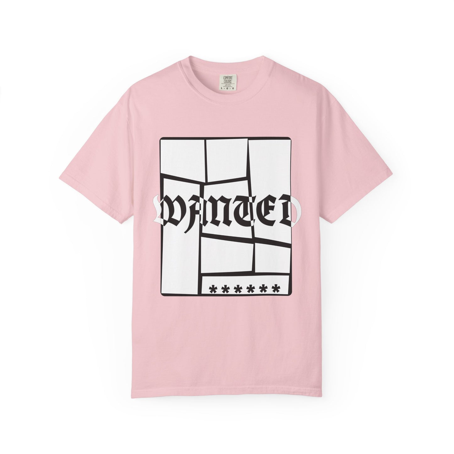 Navy streetwear tee with Old English WANTED print and asterisk detail