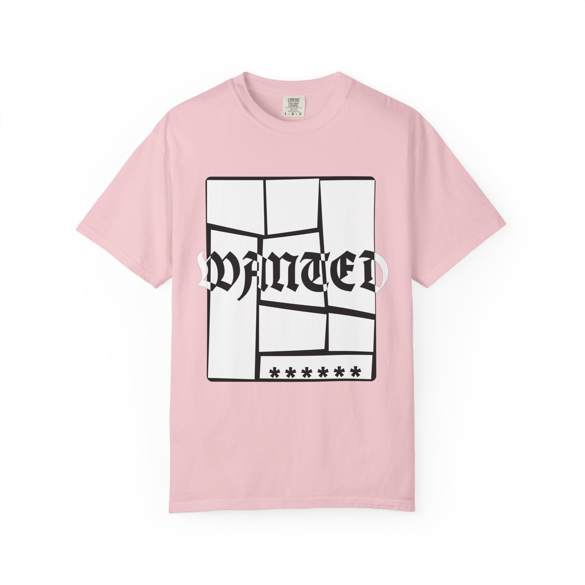 Navy streetwear tee with Old English WANTED print and asterisk detail