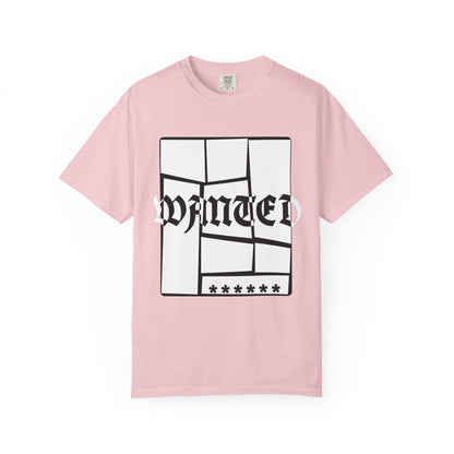 Navy streetwear tee with Old English WANTED print and asterisk detail