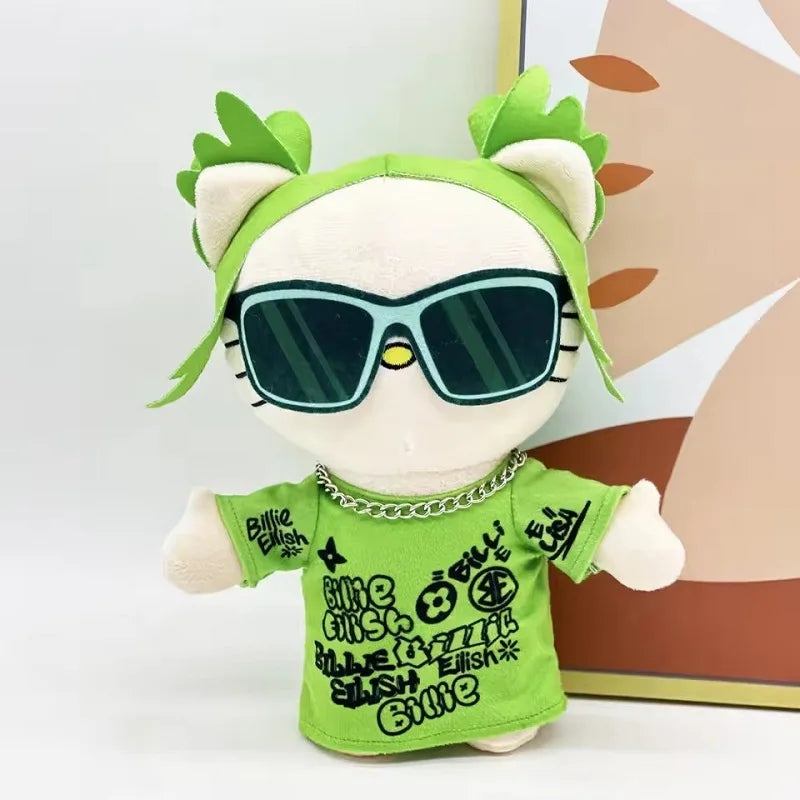 Neon green Billie Eilish doll wearing oversized black sunglasses.