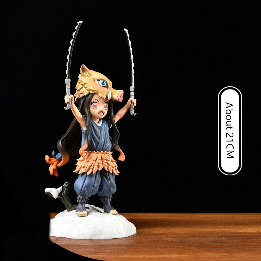 Nezuko Inosuke cosplay figure close-up showing bamboo muzzle and boar head detail
