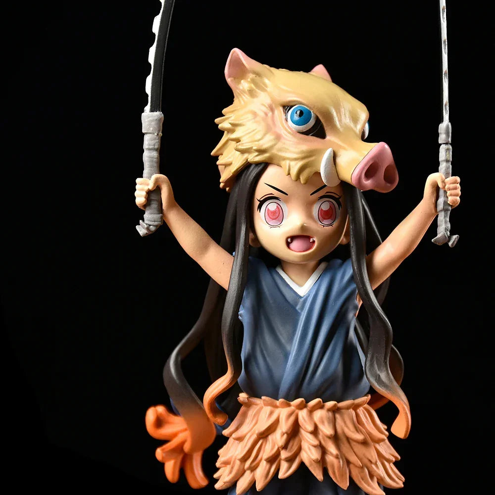 Nezuko Inosuke crossover figure back view showing PVC construction and paint finish quality
