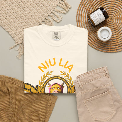 Niu Lai parody t-shirt size comparison flat lay S through 3XL on Comfort Colors 1717