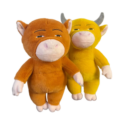 Niu Lai plushie with suspicious deadpan meme expression on white background
