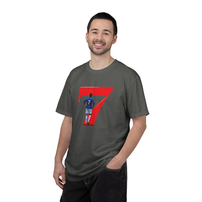 No.7 football celebration shirt with muted washed finish and center graphic