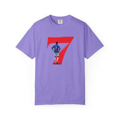 No.7 retro football shirt with blue kit footballer graphic