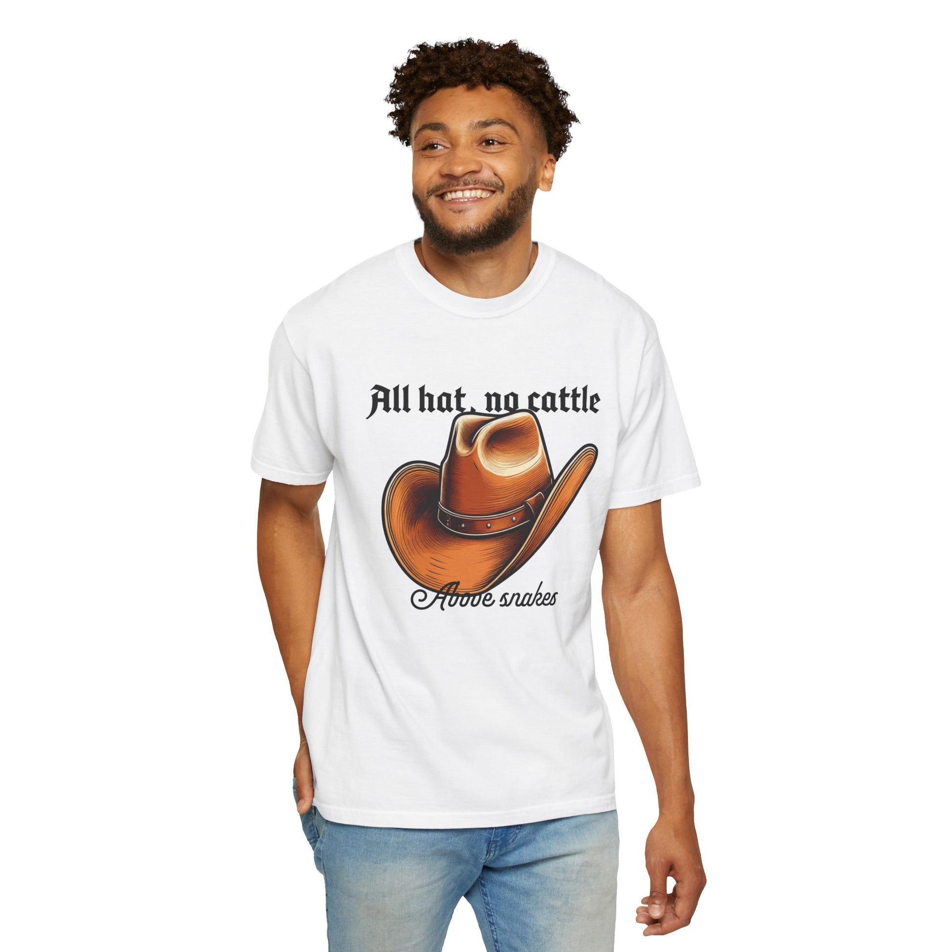 No cattle tees worn with high waist jeans and a tan belt
