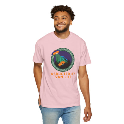 Nomadic travel apparel, abducted by van life graphic tee back view detail