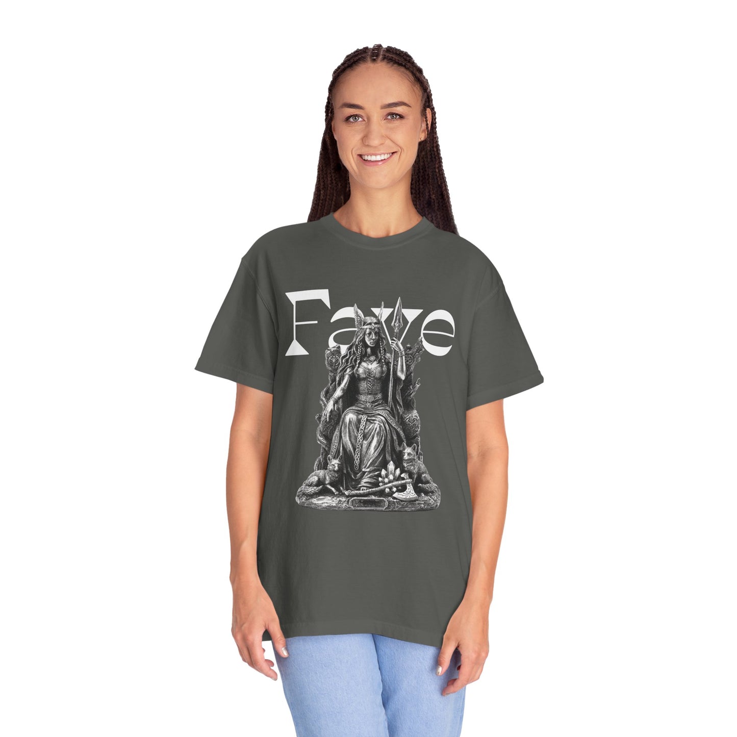 Norse mythology clothing size and fit comparison shown on model
