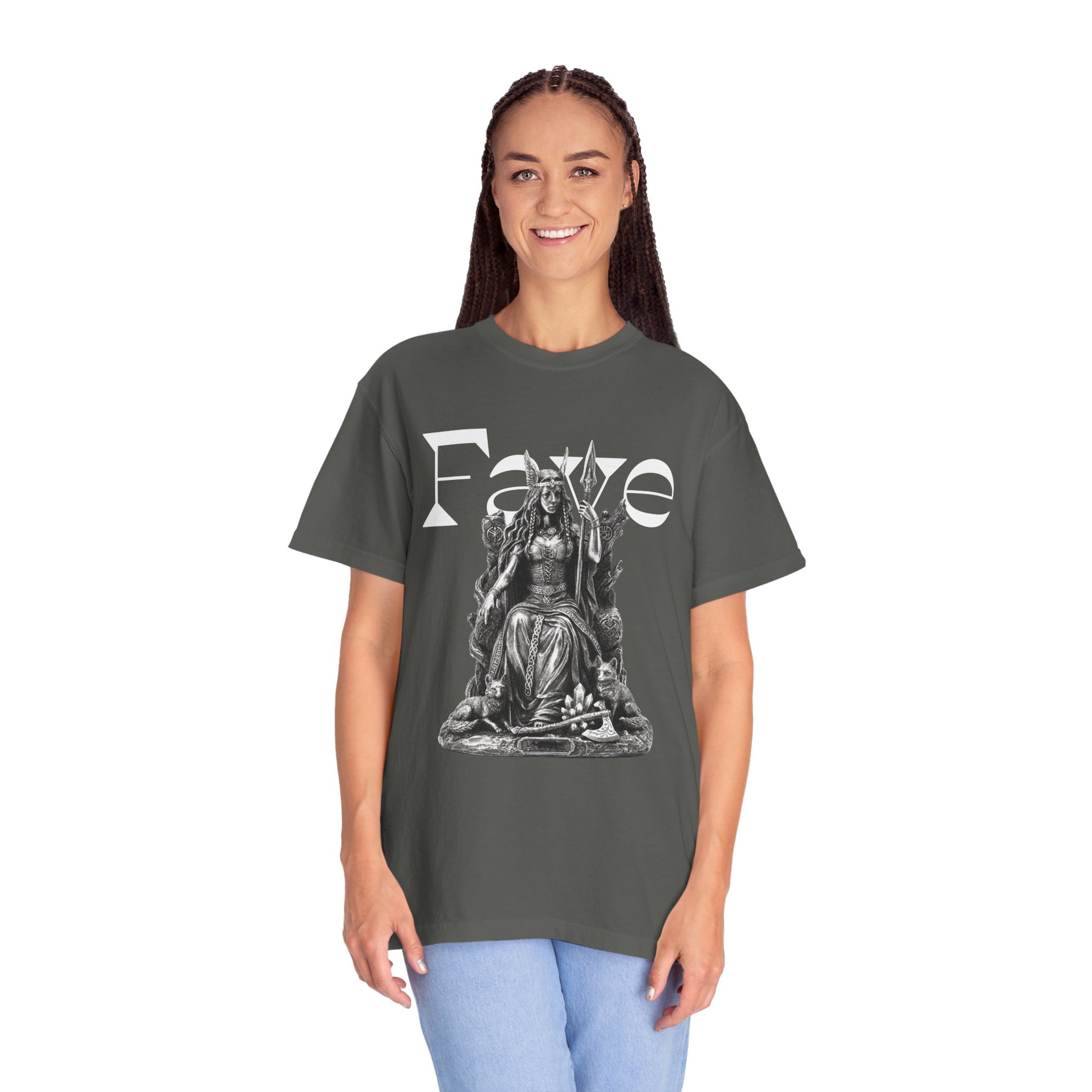 Norse mythology clothing size and fit comparison shown on model

