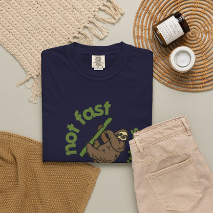 Not Fur'rious sloth pun t-shirt in sage green Comfort Colors 1717 relaxed fit