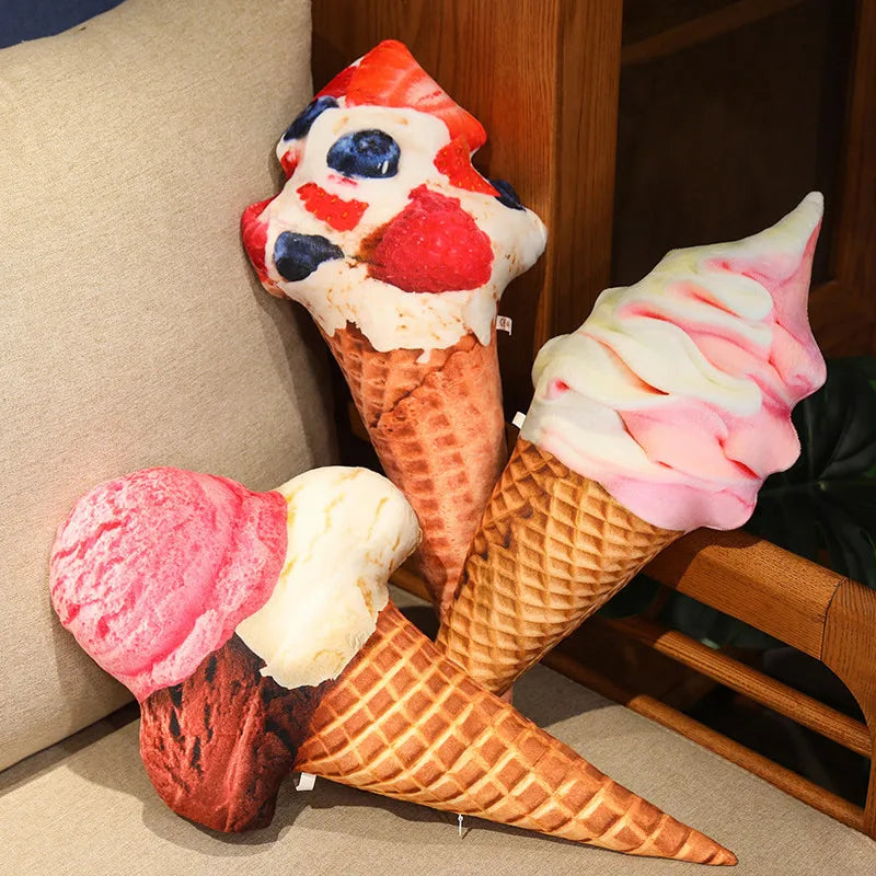 Novelty plush cushion ice cream cone in chocolate flavor