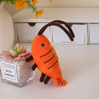 Ocean animal plush charm - kawaii orange shrimp keychain detail