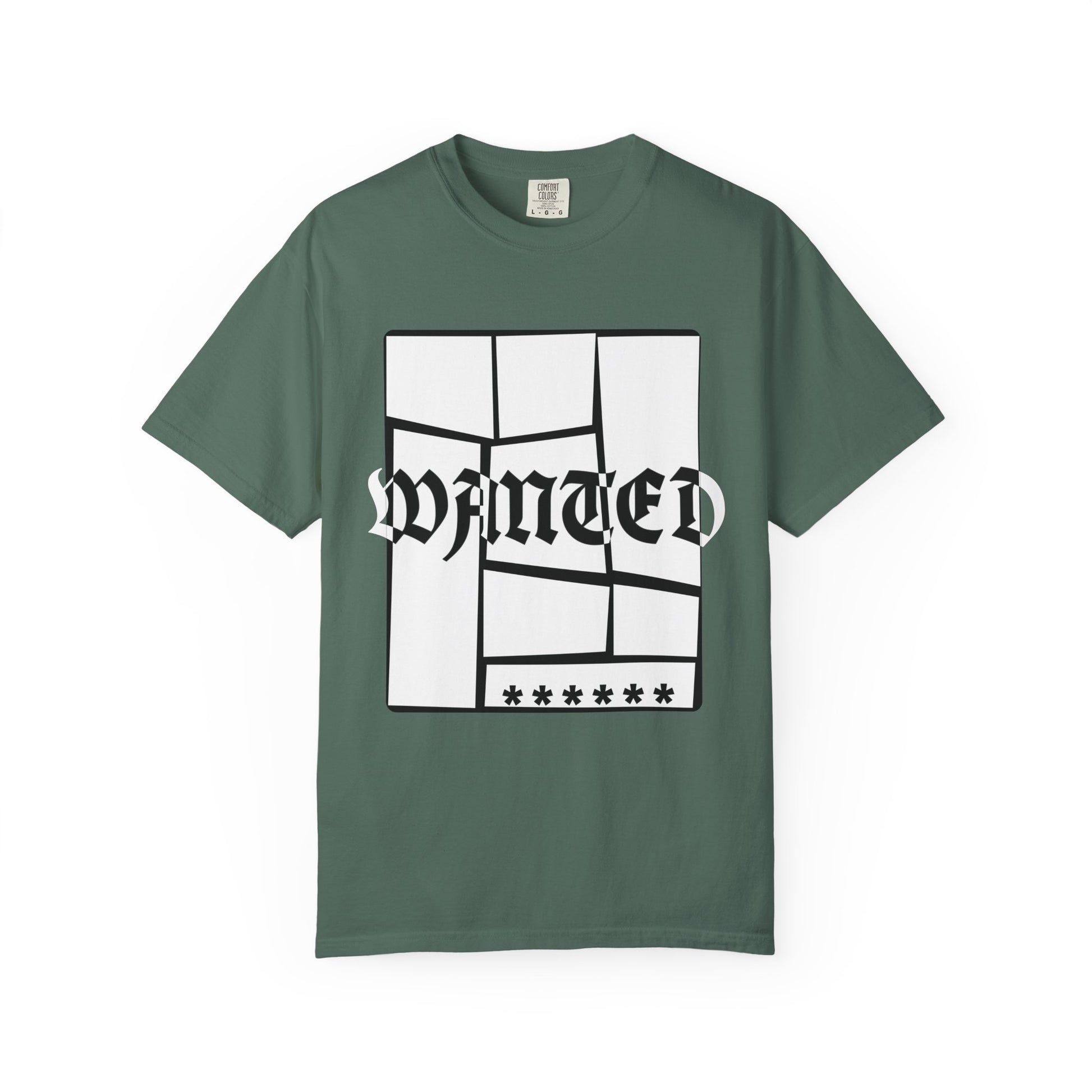Old English font streetwear tee with glitch style WANTED lettering