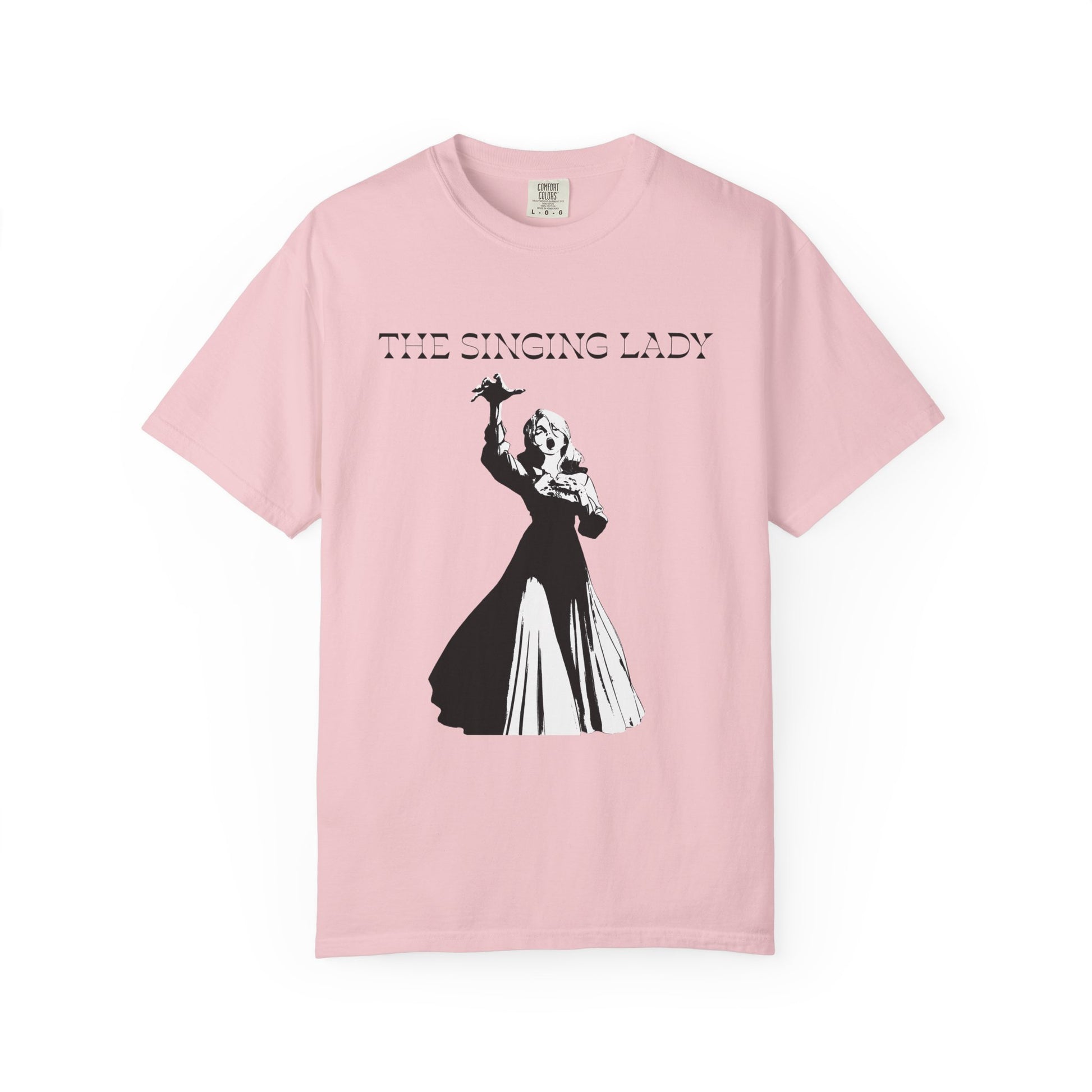 Opera aesthetic tee folded to show soft garment dyed cotton texture
