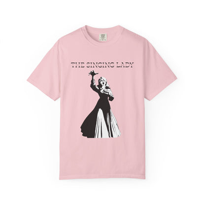 Opera aesthetic tee folded to show soft garment dyed cotton texture
