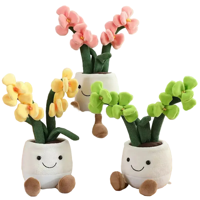 Orchid plushie smiling potted flower handmade plush toy 35cm