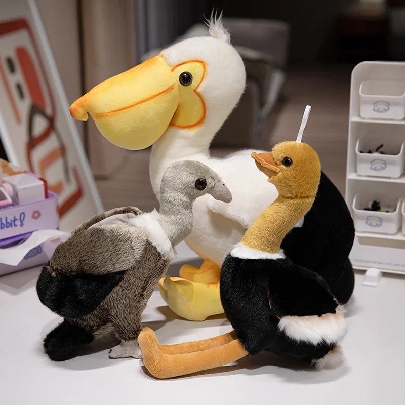 Ostrich stuffed animal 35cm size shown next to 25cm size for scale comparison