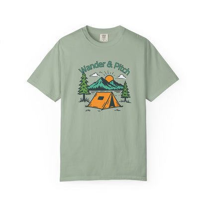 Outdoor adventure graphic tee designed by Aprasi featuring pine trees