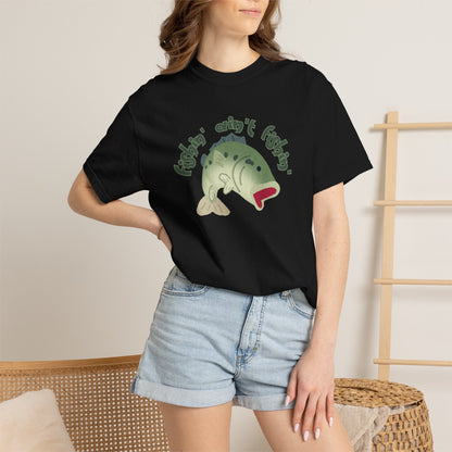 Outdoor lifestyle fishing tee with funny quote and bass artwork