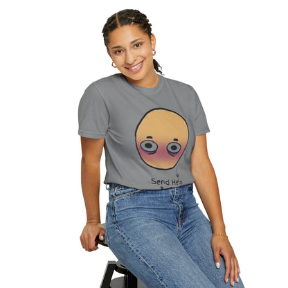 Oversized funny graphic tee with tired face meme on heather cotton blend