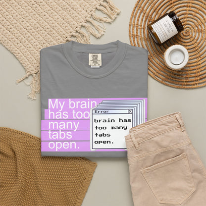 Overthinker gift shirt with browser crash design, natural lighting lifestyle photo