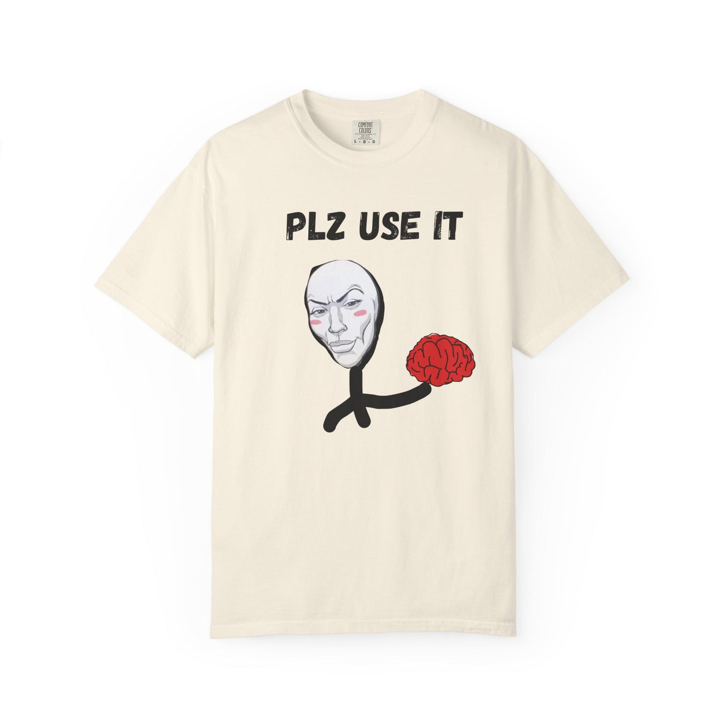 PLZ USE IT brain humor graphic t-shirt in washed vintage color