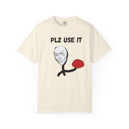 PLZ USE IT brain humor graphic t-shirt in washed vintage color