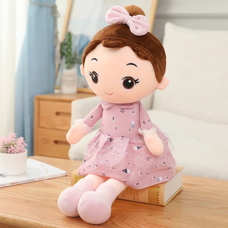 PP cotton filled angel plush doll sky blue side profile showing wings and dress detail