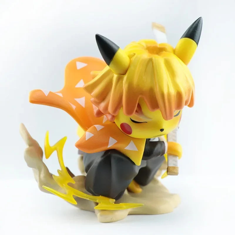 PVC anime statue Zenitsu crossover collectible, kimetsu no yaiba figure display
